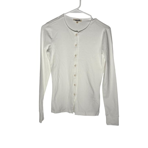 Madewell Ribbed Button-Front Cardigan Women's Size XXS Eyelet White NWT - Picture 2 of 5